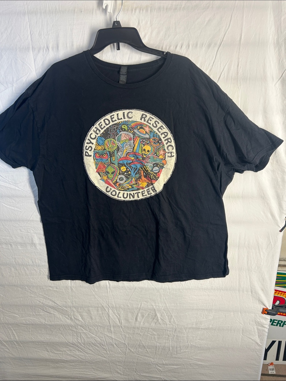 Gildan Black men’s Tee with Colorful Psychedelic Volunteer Graphic